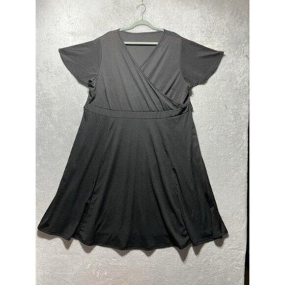 Women's Plus Size 28 Black Stretchy Flutter-Sleeve Dress Tie Back - Picture 1 of 6